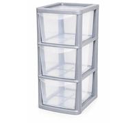 ELMORA'Z 3 Drawer Plastic Storage Organizer Medium For home Office Desktop Table Tower Unit Small Chest Of Drawer 3 Tier A 5 Clear Height 47cm Depth 25cm Width 19cm (Clear Silver)