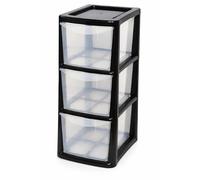 ELMORA'Z 3 Drawer Plastic Storage Organizer Medium For home Office Stationary Desktop Table Tower Unit Small Chest Of Drawer 3 Tier A 5 Clear Height 47cm Depth 25cm Width 19cm (Black Clear)