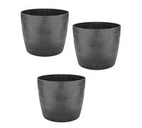 ELMORA'Z 34CM Whiskey Barrel Planter Wooden Effect Plastic Flower Pot for Indoor Outdoor Plants, Herbs & Flowers Pack Of 3 Black