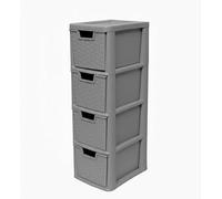 ELMORA'Z 4 Drawer Plastic Storage Organizer Medium Tower Unit Chest Of Storage For Bedroom Kitchen Office Nursery Cosmetics Stationary Desktop Table Tower Unit Small Chest (Rattan Grey)