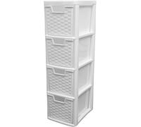 ELMORA'Z Drawer Plastic Storage Organizer Medium Tower Unit Chest Of Storage For Bedroom Kitchen Office Cosmetics Stationary Use Storage Drawer Table Tower Unit (4 Tier Rattan White)