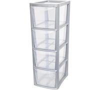 ELMORA'Z Drawer Plastic Storage Organizer Medium Tower Unit Chest Of Storage For Bedroom Kitchen Office Cosmetics Stationary Use Storage Drawer Table Tower Unit (4 Tier Silver Clear)