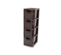 ELMORA'Z Drawer Plastic Storage Organizer Medium Tower Unit Chest Of Storage For Bedroom Kitchen Office Cosmetics Stationary Use Storage Drawer Table Tower Unit (4 Tier Rattan Choclate Brown)