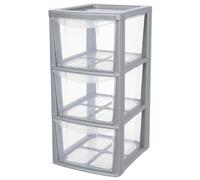 ELMORA'Z Drawer Plastic Storage Organizer Medium Tower Unit Chest Of Storage For Bedroom Kitchen Office Cosmetics Stationary Use Storage Drawer Table Tower Unit (3 Tier Silver Clear)