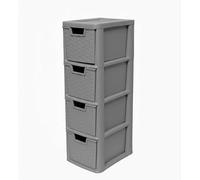 ELMORA'Z Drawer Plastic Storage Organizer Medium Tower Unit Chest Of Storage For Bedroom Kitchen Office Cosmetics Stationary Use Storage Drawer Table Tower Unit (4 Tier Rattan Grey)
