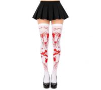 Elmsley 1 Pair Girls Halloween Tights,Blood Stained Stocking-Terrifying,for Halloween Zombie Nurse Devil Costume Accessory and Red White Bloody Horror Bride Scary Socks Accessories