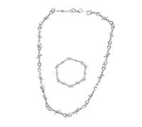 Elmsley Barbed Wire Necklace and Bracelet Set,Punk Thorns Barbed Wire Choker,Silver Punk GothThorns Necklace,Hiphop Rock Goth Chain for Men Women Y2k Daily,Rap,Party,Versatile Fashion