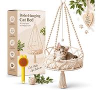 ELMVAR 2027 New Boho Hanging Cat Bed, Handwoven Cotton-Rope Cat Hammock with Removable Plush Cushion, Hanging Indoor Boho Kitten Swing Beds for Cats to Sunbathe, Take Naps (Diameter 50)
