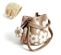 ELMVAR Handmade Crochet Flower Tote, Boho Knit Floral Purse Bag, Crossbody Shoulder Bag for Summer Vacation Travel