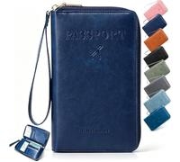 ELMVAR Multi-Functional RFID Passport Wallet, Travel Wallet for Men & Women, Secure ID Card Organizer with Anti-Theft Protection, Slim Leather Cover for Credit Cards, Tickets, and Cash，Dark Blue