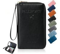 ELMVAR Multi-Functional RFID Passport Wallet, Travel Wallet for Men & Women, Secure ID Card Organizer with Anti-Theft Protection, Slim Leather Cover for Credit Cards, Tickets, and Cash，Black