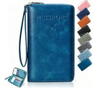 ELMVAR Multi-Functional RFID Passport Wallet, Travel Wallet for Men & Women, Secure ID Card Organizer with Anti-Theft Protection, Slim Leather Cover for Credit Cards, Tickets, and Cash，Peacock Blue