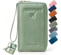 ELMVAR Multi-Functional RFID Passport Wallet, Travel Wallet for Men & Women, Secure ID Card Organizer with Anti-Theft Protection, Slim Leather Cover for Credit Cards, Tickets, and Cash，Green