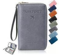 ELMVAR Multi-Functional RFID Passport Wallet, Travel Wallet for Men & Women, Secure ID Card Organizer with Anti-Theft Protection, Slim Leather Cover for Credit Cards, Tickets, and Cash，Gray
