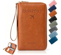 ELMVAR Multi-Functional RFID Passport Wallet, Travel Wallet for Men & Women, Secure ID Card Organizer with Anti-Theft Protection, Slim Leather Cover for Credit Cards, Tickets, and Cash，Brown