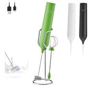 ELMWAY 3-Speed Rechargeable Milk Frother by ELMWAY - Handheld Electric Whisk for Coffee, Latte & Matcha with Stand, USB-C Charging, 2 Whisks & Long-Press Stop Function - Green