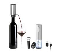 ELMWAY Electric Wine Opener & Aerator Set - Rechargeable Stainless Steel Wine Opener & Decanter with Foil Cutter & Vacuum Stopper