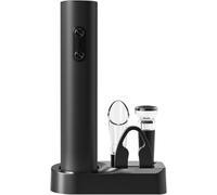 ELMWAY Electric Wine Opener Set - Battery Operated Automatic Corkscrew with Storage Base, Foil Cutter, Wine Aerator Pourer & Vacuum Stopper, for Home, Bar & Parties - Black (4 AA Batteries Required)