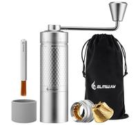ELMWAY Manual Coffee Grinder - Rare 7-Star Titanium-Plated 440 Stainless Steel Burr, Full Metal Body, Precision External Adjustment, Three-Bearing Stability & Magnetic Handle with Premium Accessories