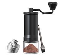 ELMWAY Manual Coffee Grinder - Stainless Steel Burr, Adjustable Coarseness, Dual-Bearing Hand Coffee Grinder, Portable Glass Jar & Pouch - Black