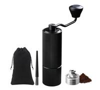 ELMWAY Manual Coffee Grinder - Stainless Steel Burr & Shaft, Dual Bearings, Aluminium Body & Handle, ABS Support Frame, Adjustable Grind, Portable with Travel Pouch - Black