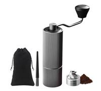 ELMWAY Manual Coffee Grinder - Stainless Steel Burr & Shaft, Dual Bearings, Lightweight Aluminium Body & Handle, Adjustable Grind, ABS Support Frame, Travel Pouch - Silver