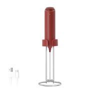 ELMWAY Rechargeable Milk Frother - Handheld Coffee Frother & Electric Foam Maker with Stainless Steel Whisk, Drink Mixer for Lattes & Cappuccinos, Charging Stand & Wall Mount - Red