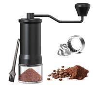 ELMWAY Stainless Steel Burr Manual Coffee Grinde - Hand Coffee Bean Grinder with Dual Bearings, Adjustable & Precise Grind, Glass Jar & Travel Pouch, Portable for Home & Travel - Black