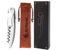 ELMWAY Stainless Steel Waiter's Friend Wine Opener - Manual Corkscrew with Serrated Foil Cutter, Beer Bottle Opener & Polished Finish, Includes Soft Fabric Pouch