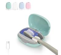 ELMWAY STB-022 UV-C Light Toothbrush Sanitizer Case - Portable & Rechargeable, Compact Design with Stand for Travel or Countertop Use - Fits Most Manual & Electric Toothbrushes - Green