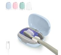 ELMWAY STB-022 UV-C Light Toothbrush Sanitizer Case - Portable & Rechargeable, Compact Design with Stand for Travel or Countertop Use - Fits Most Manual & Electric Toothbrushes - Blue
