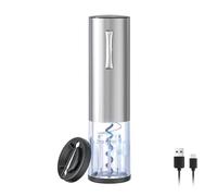 ELMWAY VinoLux Compact Rechargeable Wine Opener - Electric Corkscrew with Foil Cutter, LED Light, Stainless Steel Shell & Transparent Window
