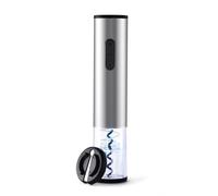ELMWAY VinoLux Electric Wine Opener - Battery Operated Corkscrew with Foil Cutter, Stainless Steel Shell, LED Light & Transparent Window for Easy Cork Removal