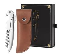ELMWAY VinoLux Series All-Stainless Steel Waiter’s Friend Corkscrew - Precision-Crafted Manual Wine Opener with Serrated Foil Cutter, Polished Finish, Genuine Leather Case & Gift Box