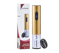 ELMWAY VinoLux Series Battery Electric Wine Opener by ELMWAY - Electric Corkscrew, Foil Cutter, Dual LED Lights, Transparent Window & Brushed Stainless Steel Shell, 4 AA Batteries Required - Gold