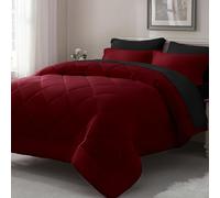 ELNIDO QUEEN® King Size Bed in a Bag 7 Pieces, Red and Black Bed Comforter Set King Size, All Season Soft Bedding Sets with Reversible Comforter, Flat Sheet, Fitted Sheet, Pillowcases and Pillow Shams