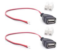 ELNONE 20AWG 2PCS 0.3M/1FT USB Female Pigtail 2 Wire 12V 5A Cable,Upgrade Red & Black USB 2.0 Female Plug 2 Pin Bare Wire Extension Power USB Connectors with Quick Wire Cable Connector