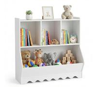 elnure Kids Bookshelf & Toy Storage Organiser - Montessori Wooden 4-Cubby Unit with Large Storage Bin for Bedroom & Playroom(Outlet Deal)