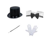Elnwnnkc Adult Magician RolePlay Cosplay Costume Outfit Set Halloween Magician Dress Up Top Hat White Gloves Costume Adult Women Men