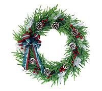 Elnwnnkc Artificial Christmas Wreath Winter Simulation Pine Cone Red Berries Pine for Tree Front Door Wall Decor Christmas Wreath