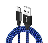 Elnwnnkc Bedside Power Cord with Reinforced USB-a, Black and blue 2M | Braided Sleeve, 3A, 480 Mbps Data,