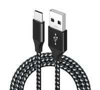 Elnwnnkc Bedside Power Cord with Reinforced USB-a, Black and white 1M | Braided Sleeve, 3A, 480 Mbps Data,
