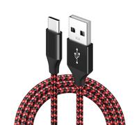 Elnwnnkc Bedside Power Cord with Reinforced USB-a, Black red 1M | Braided Sleeve, 3A, 480 Mbps Data,