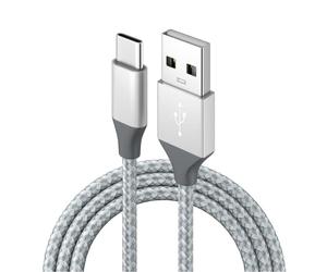 Elnwnnkc Bedside Power Cord with Reinforced USB-a, Gray 1M | Braided Sleeve, 3A, 480 Mbps Data,