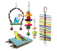 Elnwnnkc Bird Training Toys Set 5-Piece Chew Toy Colorful Safe Swing Perch for Parakeet Cockatiel Macaw Wooden Chew Toys