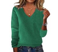 Elnwnnkc Classical V Neck Women ' s Sweater Lightweight Ribbed Knit Fabric Long Sleeve Pullover Cold Weather Essential Clothing Loose Fit Basic Top