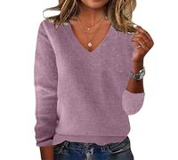 Elnwnnkc Classical V Neck Women ' s Sweater Lightweight Ribbed Knit Fabric Long Sleeve Pullover Cold Weather Essential Clothing Loose Fit Basic Top