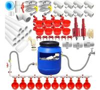 Elnwnnkc Complete 58 Pieces Automatic Chicken Water Feeder Stainless Hose Cup Drinkers Full Set Poultry Watering Equipment Auto Cup