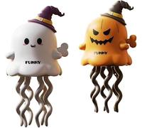 Elnwnnkc Halloween Wind Up Spookys Ghost-s & Pumpkin Decor with Witch Hats 2 Pack Animated Tabletop Toy for Parties, Home, Halloween Wind Up Lovely Souls and Pumpkin