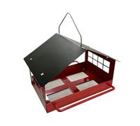 Elnwnnkc Patio Bird Feeder Metal Platform, Roofed Food Holder with Open Panel for Bird Watching and Outdoor Garden Decor Balcony Perch Feeder